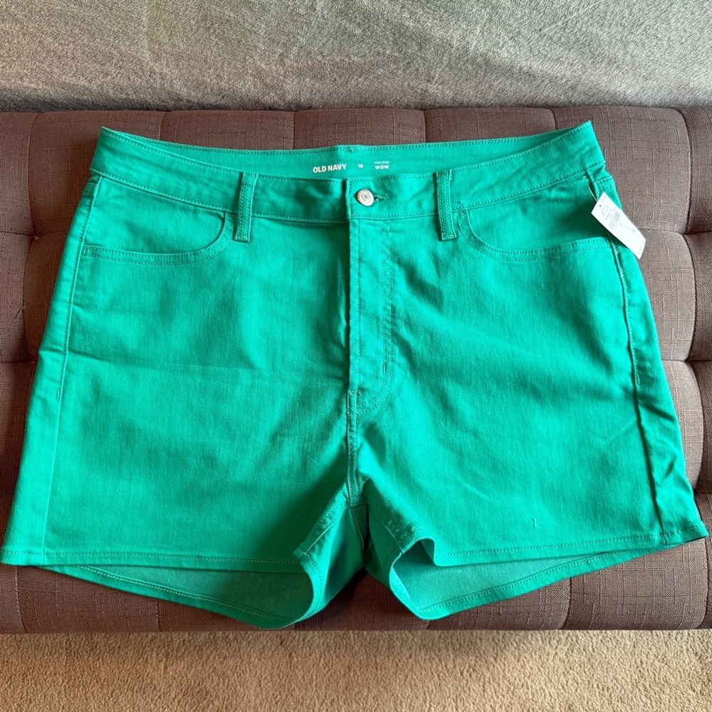 Old Navy High-Waisted OG Wow Jean Shorts | Green | Size 16 | NWT | 3” Inseam